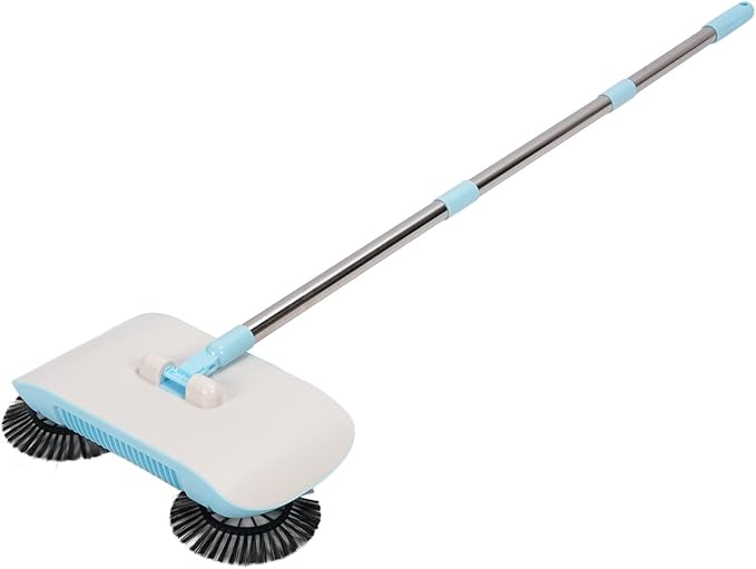 Manual Sweeper 2 in 1 Portable 180 Degree Rotating Lightweight Adjustable Non Electric Microfiber Mop Stainless Steel and PP for Hardwood Floors and Tiles with Large (Blue)