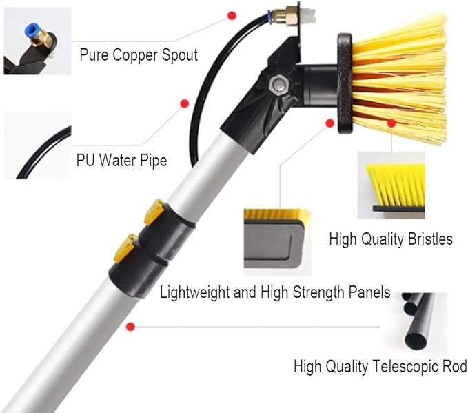 Window Cleaner Tool Solar Panel Cleaning Kit Rotatable Brush Head Telescopic Suitable for Cleaning High Altitude Glass Exterior Walls Cleaning Photovoltaic and Solar Panels.