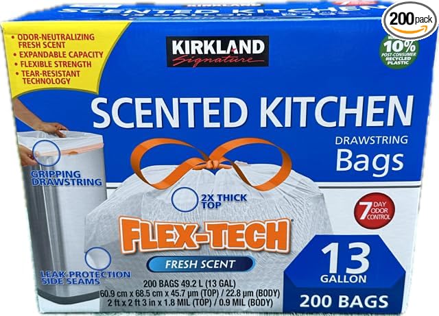 BD Kirkland Scented Kitchen Drawstring Bags 13 Gallon 200 Bags