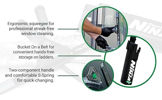 Unger Commercial ErgoTec Advanced Window Cleaning Ninja Kit 4-in-1 – Squeegee Scrubber Tool Holder Microfiber Cloth – Professional Indoor/Outdoor Window Cleaning Equipment WNK12