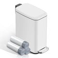 Small Bathroom Trash Can with Lid Soft Close Step Pedal 6L / 1.6 Gal Stainless Steel Garbage Bin with Removable Inner Bucket Slim Wastebasket for Narrow Spaces (White)