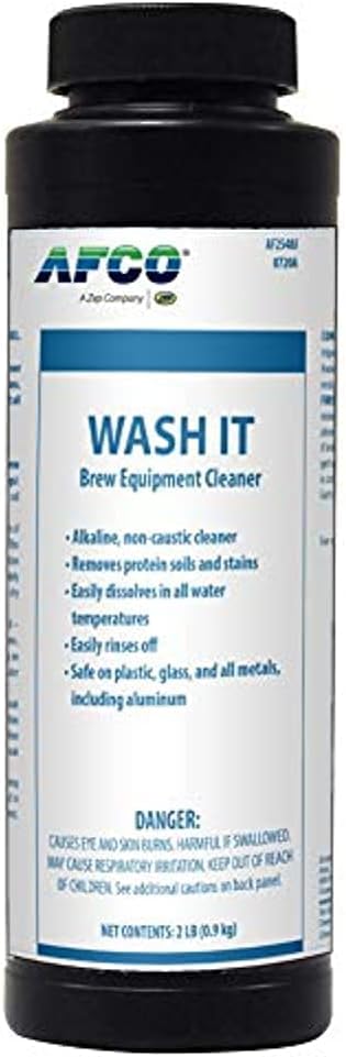AFCO 2548 Wash It Powdered Alkaline Brew Equipment Cleaner 2 LB (Case of 4) designed for cleaning everything including fermenters brew kettles mash/lauter tuns heat exchangers tanks and kegs
