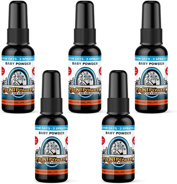 BluntPower (Baby Powder 5 Pack) Concentrated Air Freshener - Premium Oil Based Air Freshener Spray For Home and Car - Long-Lasting Bathroom Spray Car Freshener &amp Odor Eliminator Spray