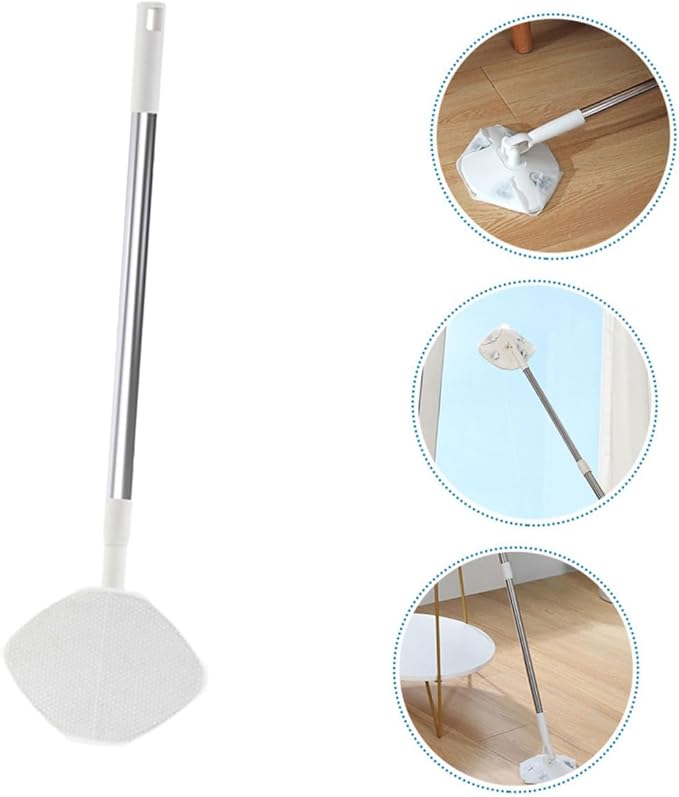 Electrostatic Dust Mop Flat Floor Duster with Rotatable Handle and Dry Facial Cleansing Cloth Set for Indoor Sweeping and Convenient Home Cleaning