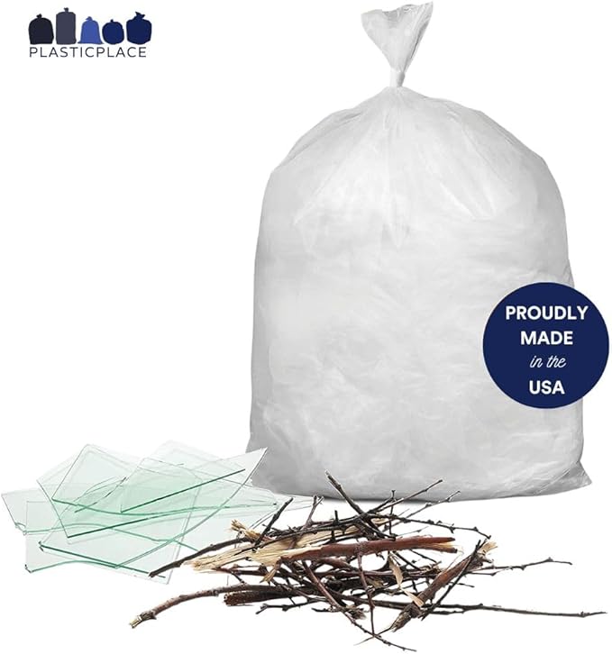 Plasticplace 56 gallon Trash Bags │ 1.5 Mil │ Clear Heavy Duty Liners Fits Glutton Garbage Can │ 43” x 46” (50 Count) (W56LDC1)