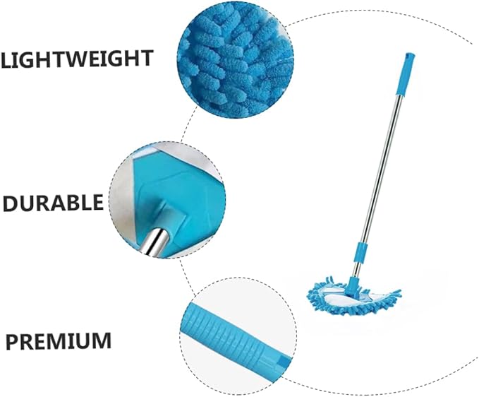 1pc Lightweight Rotatable Triangular Mop Telescopic Household Cleaning Tool for Hard Floors Swivel for Bathtubs Toilets Mirrors and Corners Blue