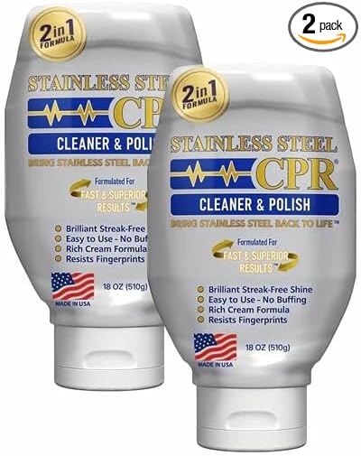 Stainless Steel CPR Kitchen Stainless Steel Cleaner and Polish for Appliances- Cleaner Removes Fingerprints Water Marks and Grease. Refrigerator Cleaners Stoves &amp Dishwashers (18 Ounce (Pack of