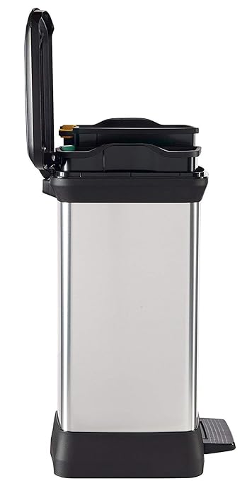 Curver Metal Effect 70% Recycled Kitchen Accessories 30L Duo Recycling Pedal Touch Deco Bin Silver