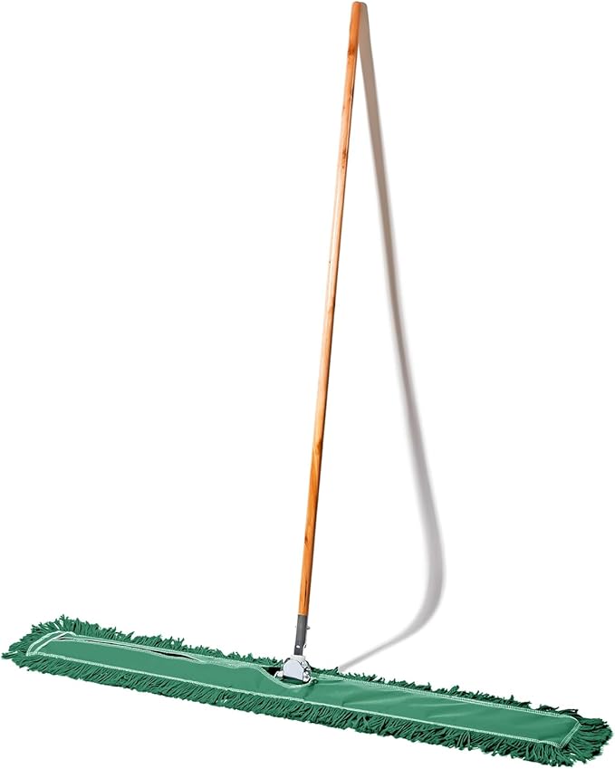 48 Inch Green Commercial Dust Mop &amp Floor Sweeper – Wood Handle Floor Mop for Tile Hardwood &amp Concrete