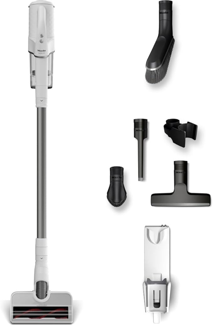 Miele Duoflex Extra Vacuum Cleaner Cordless and Bagless Multi-Use Multi-Floor Flexible Stick Vacuum with 2 Attachable Brushes in Brilliant White / Space Grey