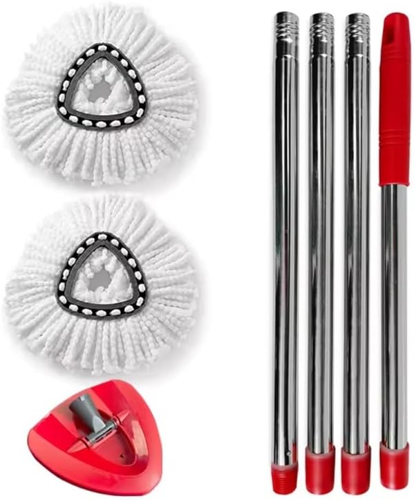1set 4-Section Mop with Replacement Heads Long Handle 360° Rotation Washable Dust Removal for Floor Cleaning Tools Accessories(Two Cloth Set)