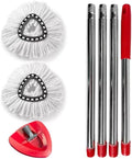 1set 4-Section Mop with Replacement Heads Long Handle 360° Rotation Washable Dust Removal for Floor Cleaning Tools Accessories(Two Cloth Set)