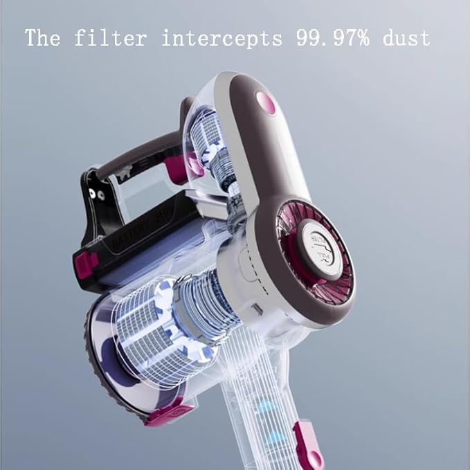Half Scale Cordless Vacuum Cleaner Lightweight Stick Vacuum with Powerful Suction Runtime Self-Standing Rechargeable Vacuum Cleaners for Home Hardwood Floor Carpet Pet Hair 2500mAh Battery