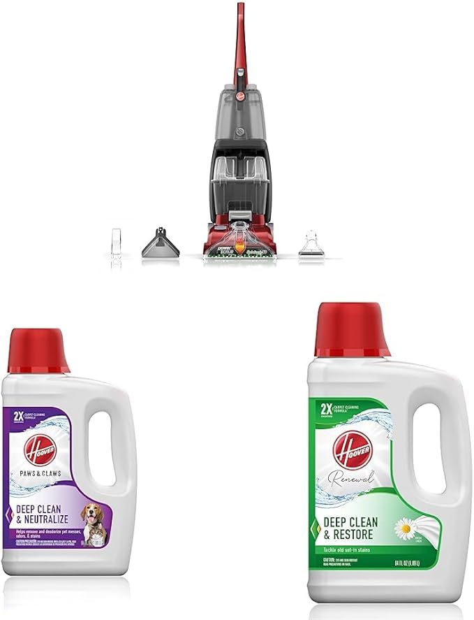Hoover Power Scrub Deluxe Carpet Cleaner Machine &amp Paws &amp Claws Deep Cleaning Carpet Shampoo with Stainguard &amp Renewal Deep Cleaning Carpet Shampoo Concentrated Machine Cleaner Solution