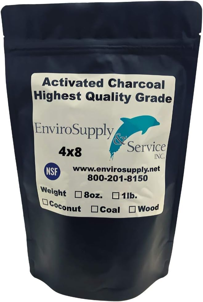 4x8 Activated Carbon (Virgin Coconut Shell) Bulk Charcoal for Gas Air Purification Odor Removal Deodorizer Vapor Phase Applications - Resealable 1 Pound Bag (455 grams)