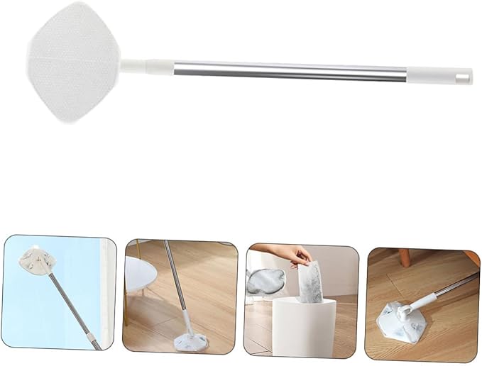 TEHAUX Dust Mop for Hardwood Floors with Refillable Washable Pad Rotating Head Sweeper Mop for Corner and Household Cleaning Includes Dry Face Towel for Easy Dust Removal