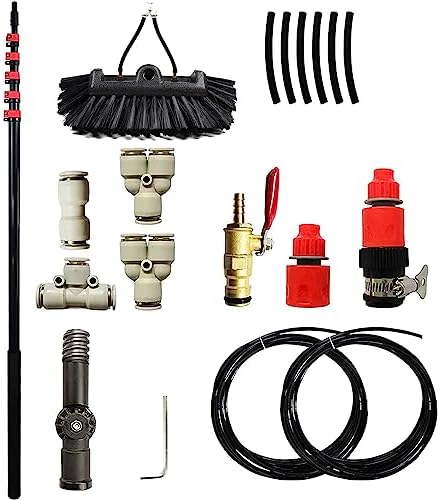 Glass Cleaning Brush Home Water Fed Telescopic Pole Kit Solar Panel Brush Rotating for Photovoltaic PanelWindow Cleaning Rod - 18ft Telescopic Brush with Water Inlet for Cleaning Photovolta