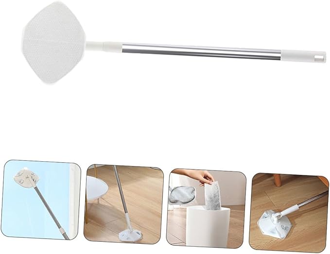 Rotating Dust Mop with Long Handle and Facial Cleansing Tissue Triangle Microfiber Floor Duster for Hardwood Floor Cleaning No-wash Design Dust Cleaning Mop for Home Use