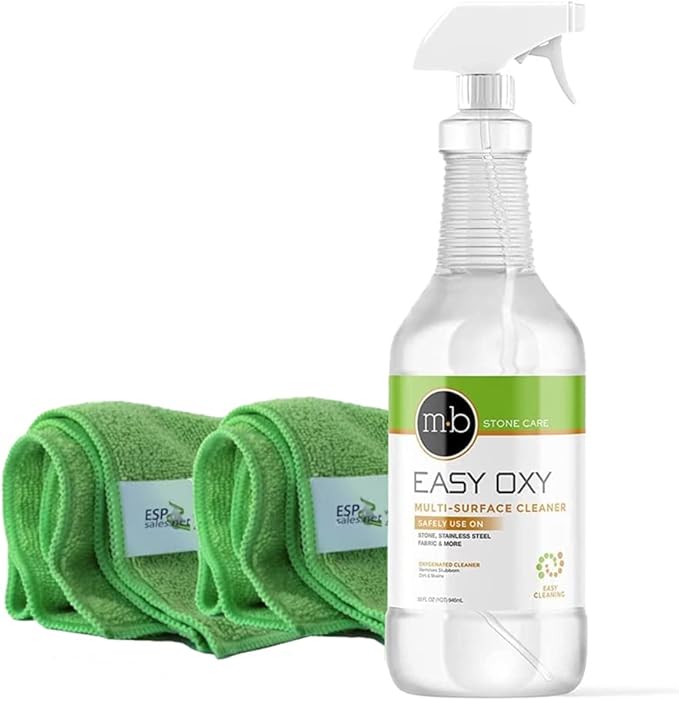 Oxy Countertop Cleaner Marble Granite Stone Safe for daily use (1 quart 32 oz.) with 2 Microfiber towels kit
