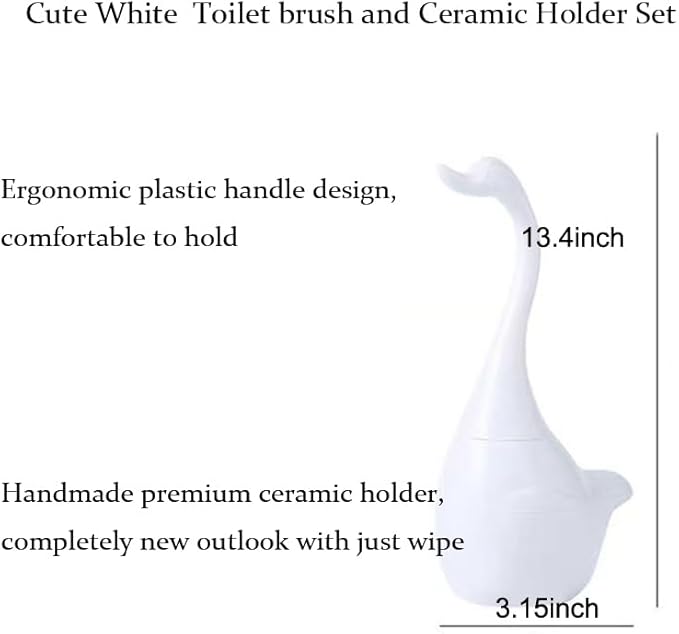 Swan Toilet Brush and Ceramic Holder SetCute Bathroom Decor Non-Scratch Bristles Space-Saving White Household Cleaning Tool for Bathtub