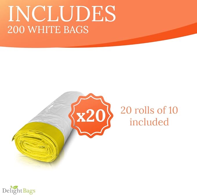 Delight Bags (Code H) 200 Count Compatible with Simplehuman Code H White Drawstring Trash Bags 8-9 Gallon 30-35 Liter 18.5’’ x 28’’ 1.2 Mil thick