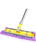 Flat Mop Bucket Wet Dry Floor Cleaning Hand Free Reusable Pads Stainless Steel Handle