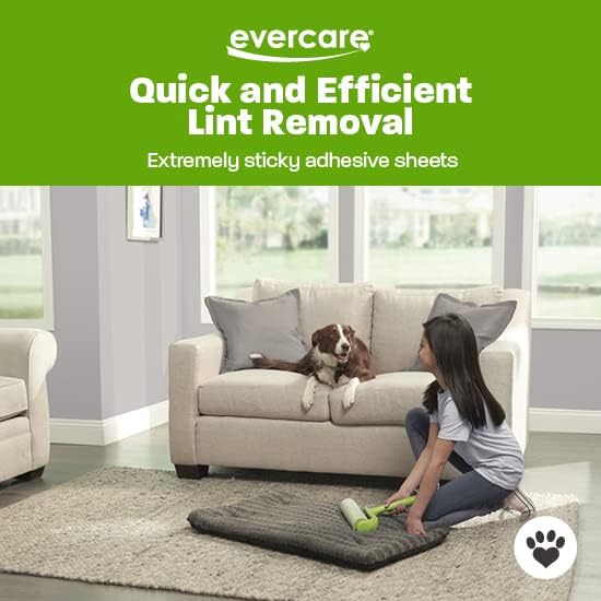 Evercare Ultra Sticky Pet Mega Lint Roller Value Pack Manual Clothes &amp Furniture Cleaner with Handle and 2 Refills 50 Sheets Each