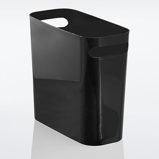 mDesign Plastic Small Trash Can 1.5 Gallon/5.7-Liter Wastebasket Narrow Garbage Bin Handles for Bathroom Laundry Home Office - Holds Waste Recycling 10 High Aura Collection 6 Pack Black