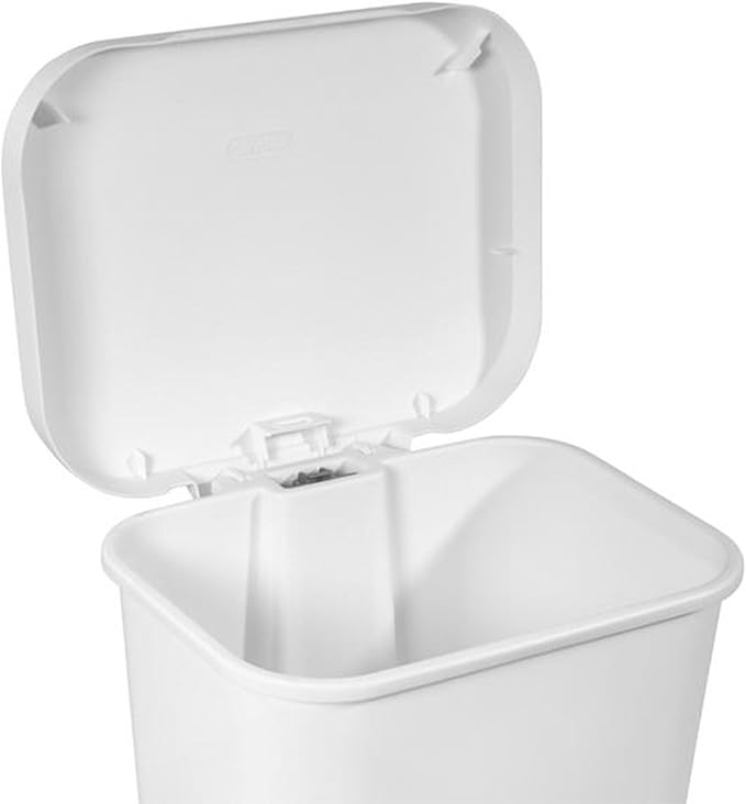 Sterilite 11.9 Gallon Rectangular Step On Kitchen Plastic Indoor Wastebasket with Wide Opening Lid and Comfort Handle for Home White (12 Pack)