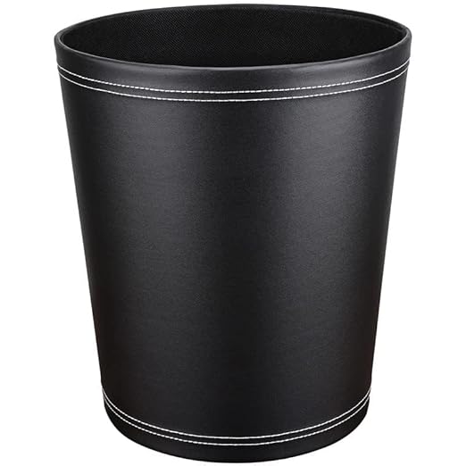 GORESE Pu Leather Trash Can 2.6 Gallon Black Bathroom Trash Can Small Office Garbage Can Wastebasket for Bedroom Kitchen Round Trash Bin Decorative Under-Sink/Desk/Home Easy to Clean
