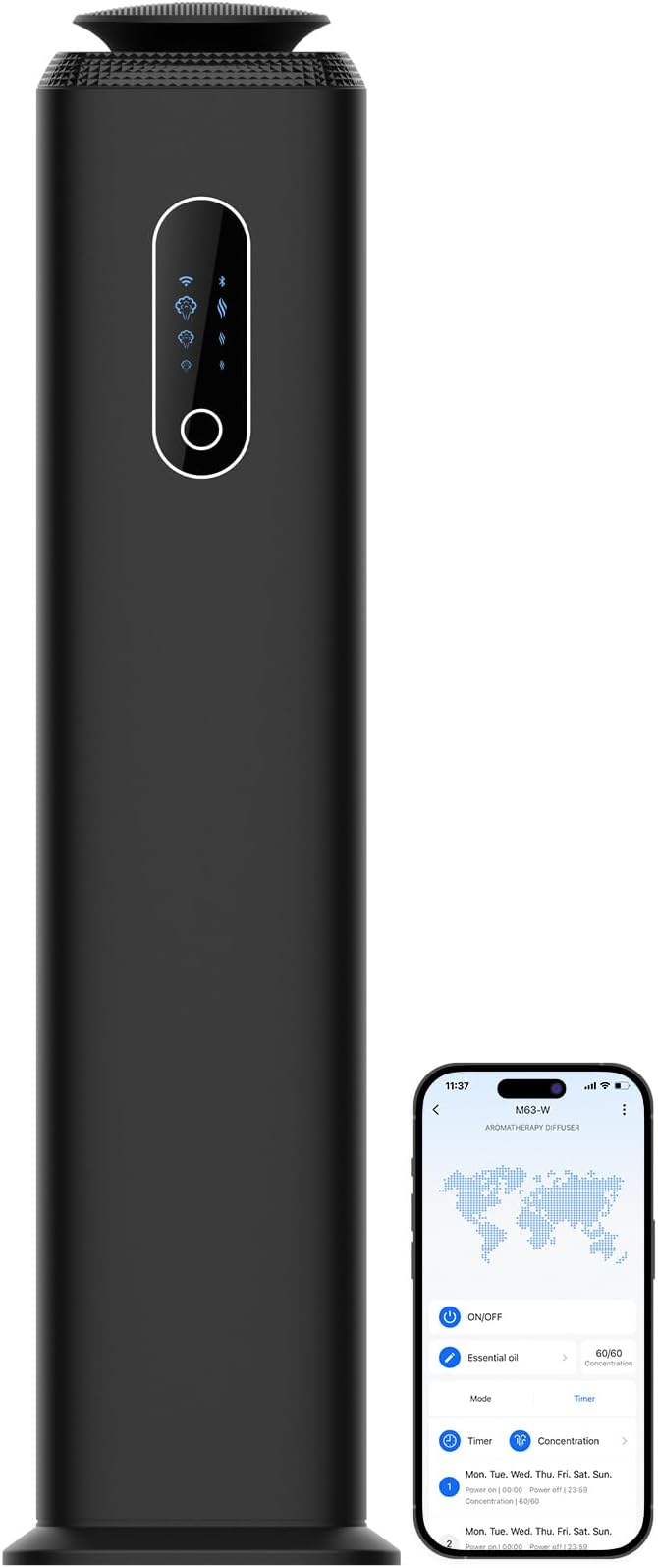 1000ML- Tower Hotel Scent Diffuser with WiFi App Control for Whole House - Commercial Diffuser Machine Cover 10000 Sq Ft - Scent Air Machine &amp Waterless Essential Oil Diffuser for Large Room - Bla