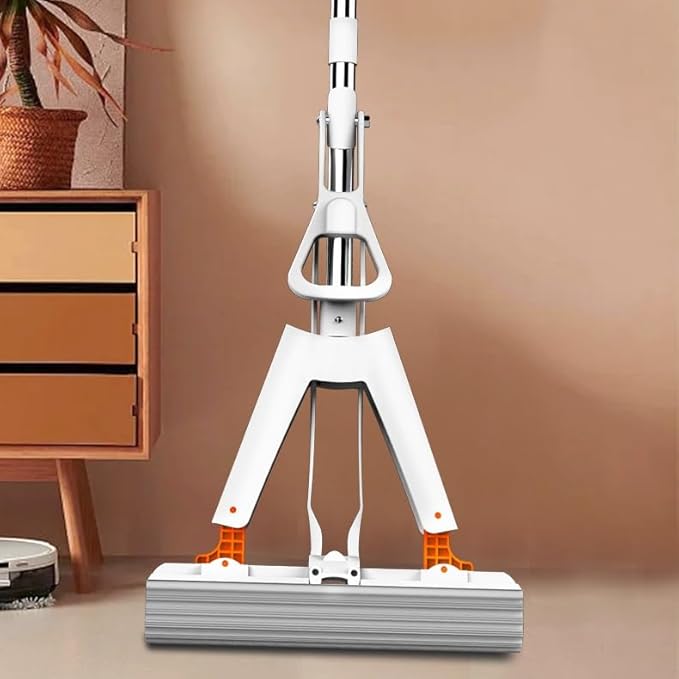 Sponge Mop Absorbs Water and Squeezes By Folding The Glue Cotton in Half