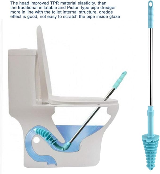Alvinlite Toilet Plunger Piston Type Toilet Clog RemoverFlexible Rubber Head Stainless Steel HandleToilet Dredge Pipe for Clogged Siphon Toilet