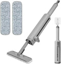 Portable Mini Self-Squeezing Flat Mop with Rotatable Head Reusable Microfiber Pads for Floor Window Sill Kitchen Bathroom &amp Tile Cleaning (Gray + 2 Cloths)