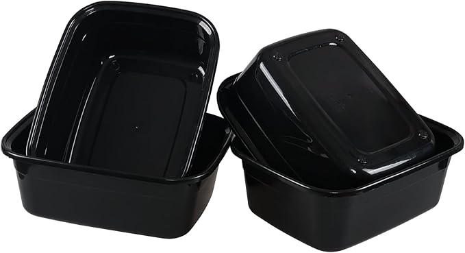 14 Quart Rectangular Plastic Washing Basins Plastic Dishpans for Sink Black 4 Packs