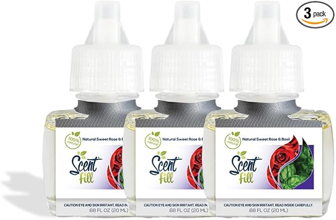 Scent Fill 100% Natural Sweet Rose &amp Basil Plug in Air Freshener Scented Oil Refills 3 Refills