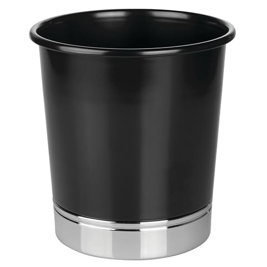 iDesign Small Round Bathroom Trash Can - Black/Chrome