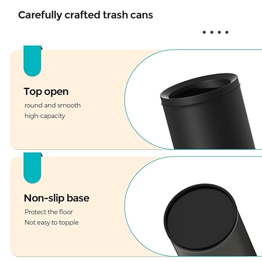 3.17 Gallon/12L Elegant Garbage CanDouble Layers Metal Trash CansLight Luxury Black Waste Basket for BathroomBedroomKitchenHotelOfficeBankHomeCafe (Black 12L)