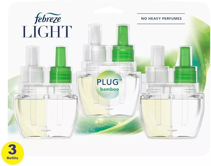 Febreze Odor-Fighting Air Freshener Room Fresheners Air Effects Air Freshener Refills Fade Defy Plug Technology - (1 Pack) contains (3) of 0.87 fl oz Refills (Bamboo)