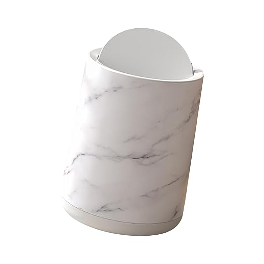 Generic Marble Bathroom Trash Can Household Trash Bin Garbage Container Removable Inner for Office White Large Optional