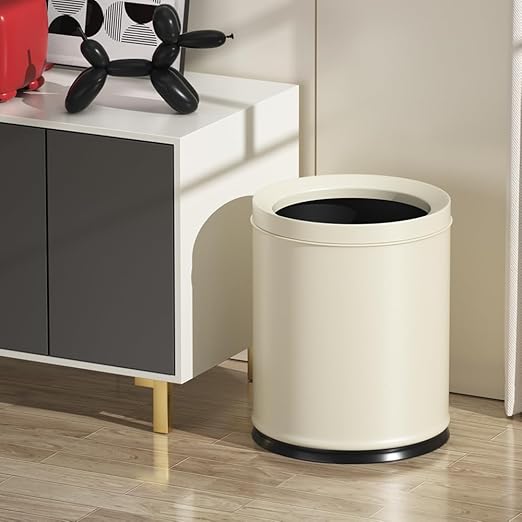 2.6 Gallon/10L White Trash CanOpen Top Metal Waste Basket ModernElegant Garbage CanUnder the Table Trash Binfor BathroomBedroomLiving RoomKitchenOfficeBankCafe(White 10L)