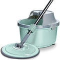 Hands-Free Rotating Flat Mop Set with Single Bucket Self-Wringing Mop for Household Use Microfiber Cleaning Head Ideal for Floors Tiles and Glass (Light Green)