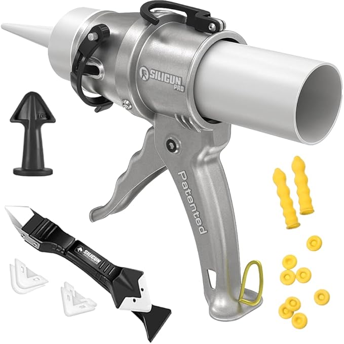 SILIGUN™ PRO Compact 24:1 Caulking Gun - No Drip Caulk Gun - Patent Design - Lightweight Aluminum Frame - Works with all 10 oz Tubes (SILIGUN PRO Complete Kit)