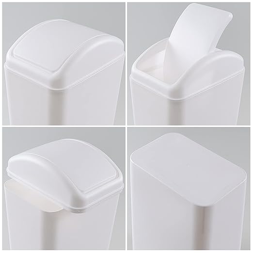1 Pack Plastic Swing Lid Trash Can Swing Lid Waste Bin White