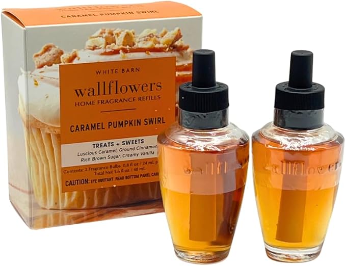 Bath &amp Body Works Wallflowers Refills FALL PUMPKIN Collection 3-Fragrance Bundle with 40-Inch Autumn Plaid Ribbon Bow – Pumpkin Pecan Sweet Cinnamon &amp Caramel Swirl (2-Pack Each)