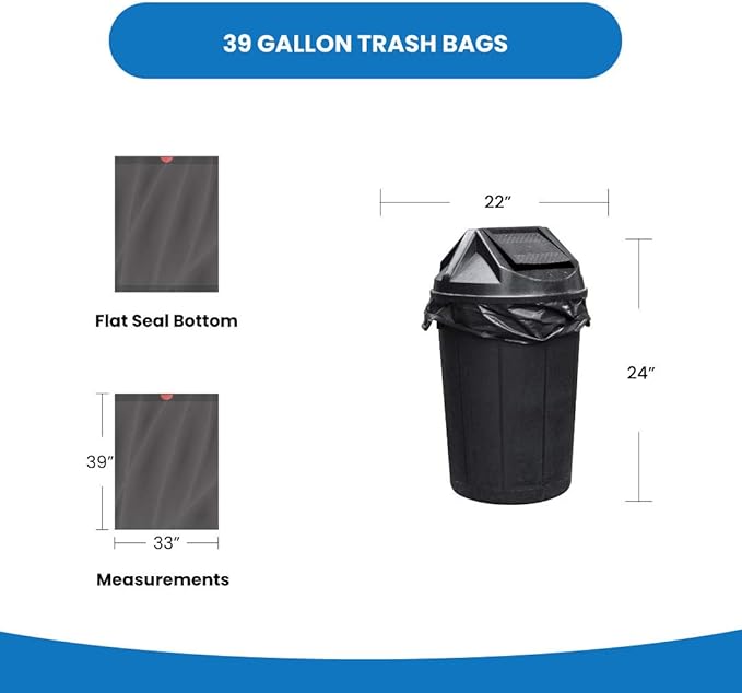 Reli. 39 Gallon Trash Bags Drawstring (100 Count) Large 39 Gallon Heavy Duty Drawstring Trash Bags Garbage 39Gal Capacity Lawn Leaf (39Gal Black)