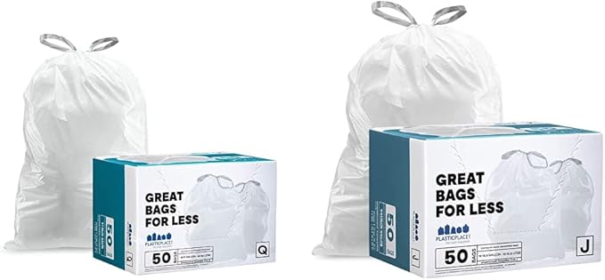 Plasticplace Custom Fit Trash Bags │ White Drawstring Garbage Liners 40-65 Liter │ 25.25'' x 32.75'' &amp Trash Bags │simplehuman (x) Code J White Drawstring Garbage Liners 38-40 Liter │ 21'' x 28''