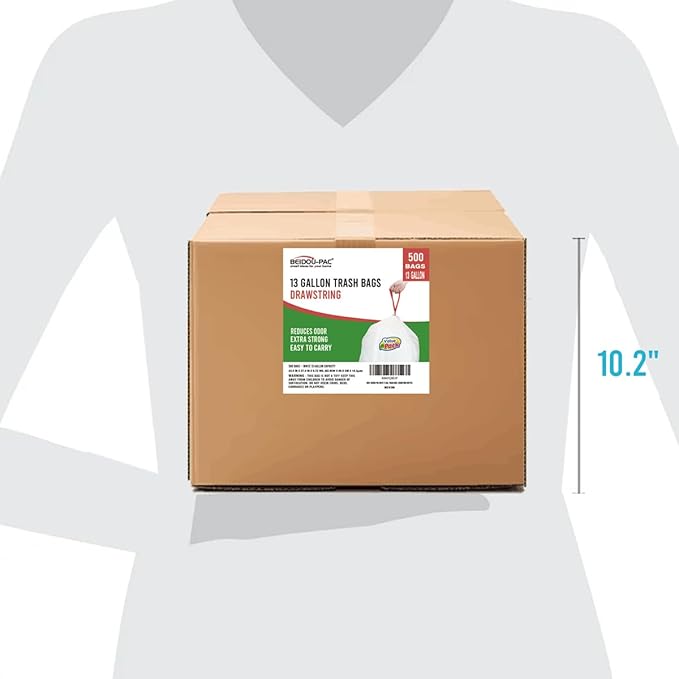 13 Gallon Trash Bags Drawstring 500 Count White &amp Unscented Garbage Bags Multi-purpose Tall Kitchen Trash Bags Can Liners for Business Home Commercial and Industrial