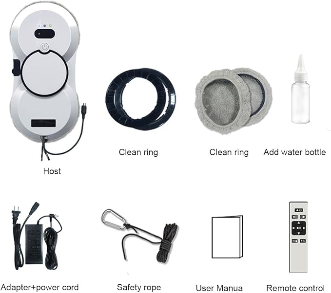Robot Glass Cleaner Remote Control Robot Window Washer Automatic Double Spray Trajectory Planning Suction 5600 Pa Remote Control for All Smooth Surfaces