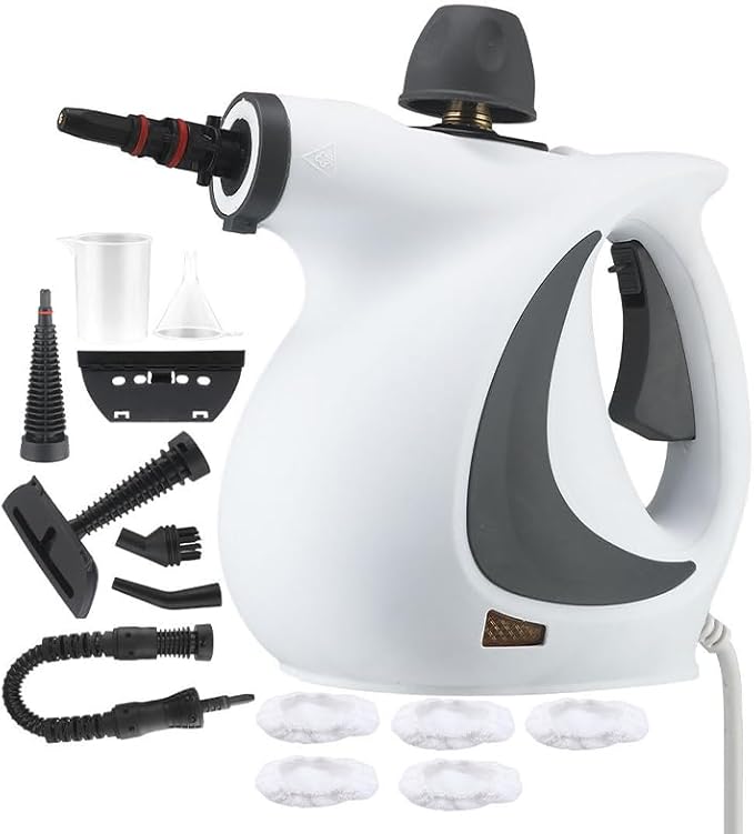 Handheld Pressurized Steam CleanerPower Washerwith 1 Set Accessories Multi-Purpose Steamer for Cleaning Car Furniture Floor Upholstery Grout and Tile (1 set+5 fabrics)